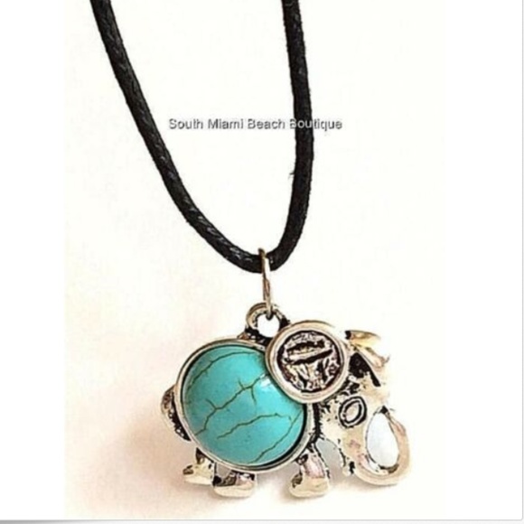 Silver Turquoise Tribal Elephant Boho Necklace - Picture 2 of 8